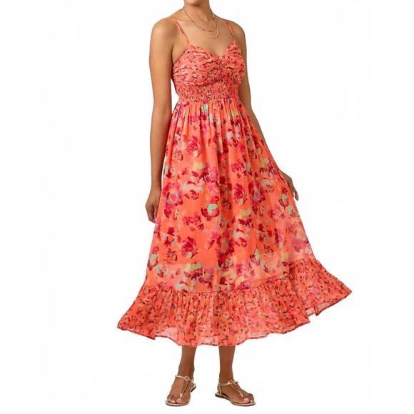 MYSTREE Dresses & Skirts - NEW MYSTREE twist adorn neckline smocked maxi dress in tomato red